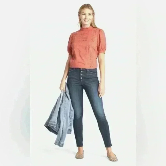 Universal Thread Boho Lace Crochet Puff Sleeve Cotton Top Size Small - Picture 2 of 12